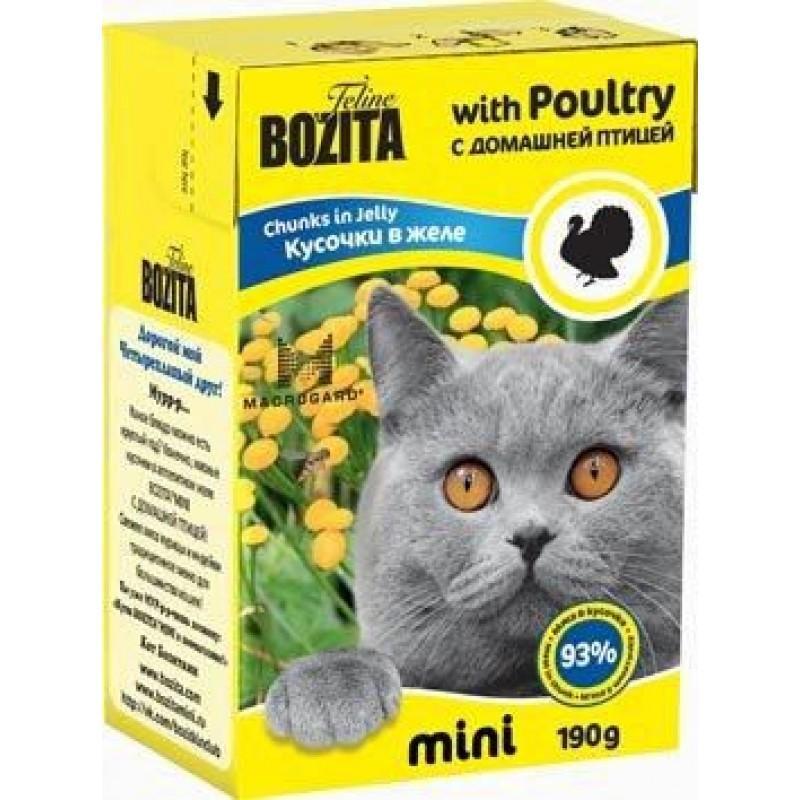 Bozita Mini влажный корм для взрослых кошек всех пород, кусочки в желе с домашней птицей 190 гр