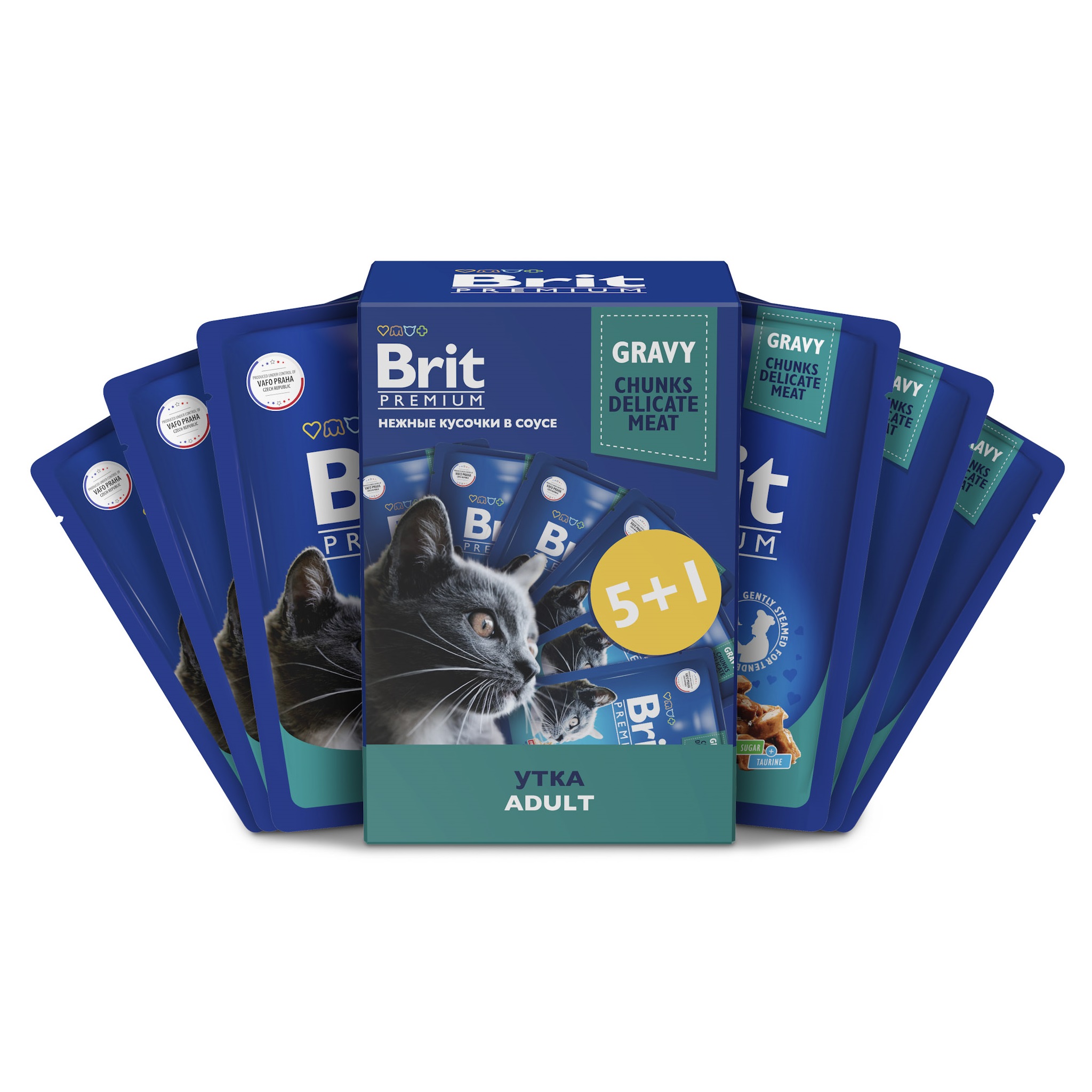 Brit Промо-Набор 5+1 Паучи для взрослых кошек с  уткой в соусе 5055142 0,51 кг 60786, 9100100423