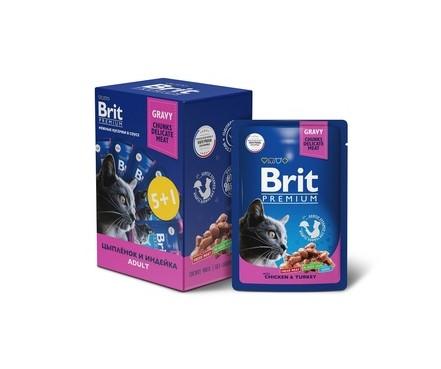 Brit Промо-Набор 5+1 Паучи для взрослых кошек с  цыпленком и индейкой 5055135 0,51 кг 60785