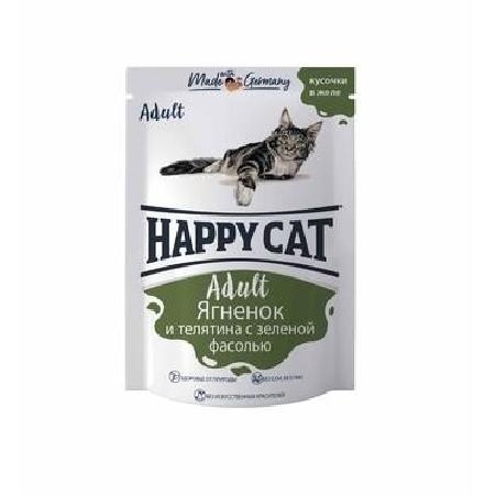 Happy cat Паучи для кошек ягненок теленок и зеленая фасоль в желе 0,100 кг 58097, 2900100681