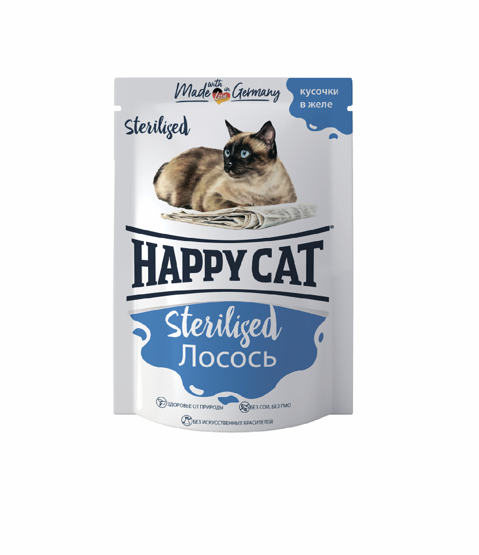 Happy cat Паучи для стерилизованных кошек лосось кусочки в желе 7504211 0,100 кг 60728