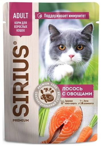 Sirius Паучи для кошек кусочки в соусе лосось с овощами 95810 0,085 кг 63853