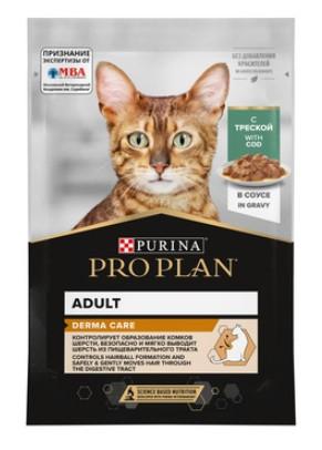 Purina Pro Plan (паучи) Паучи Кусочки в соусе  для кошек с треской (Derma) 1234277112457450 0,085 кг 25358