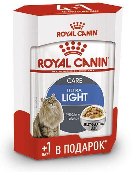 ROYAL CANIN Консервированный корм для кошек Комплект Ультра Лайт в желе 5Х85 г, 4+1 шт 7863007, 6100100396