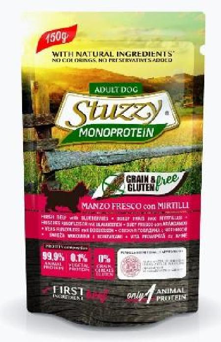 Stuzzy Monoprotein Влажный корм для взрослых собак всех пород, свежая говядина и черника 150 гр