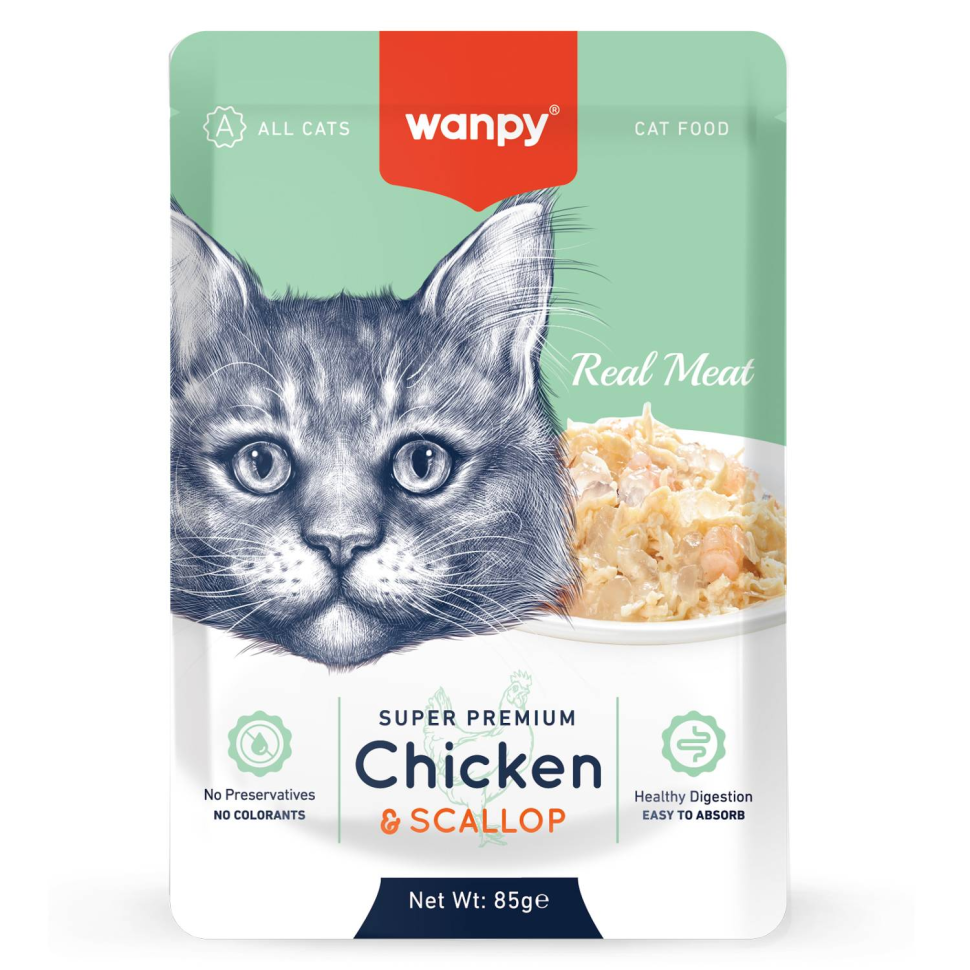 Wanpy Cat Пауч для кошек из курицы и гребешка 85 г, RAC-04