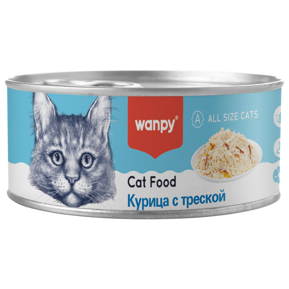 Wanpy Cat Консервы для кошек Курица с треской 95 г, TNC-04