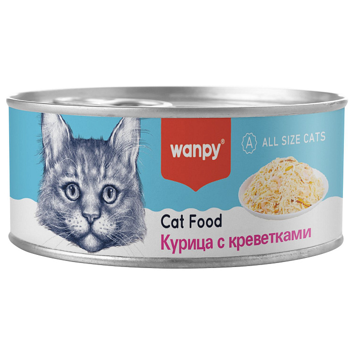 Wanpy Cat Консервы для кошек Курица с креветками 95 г, TNC-03