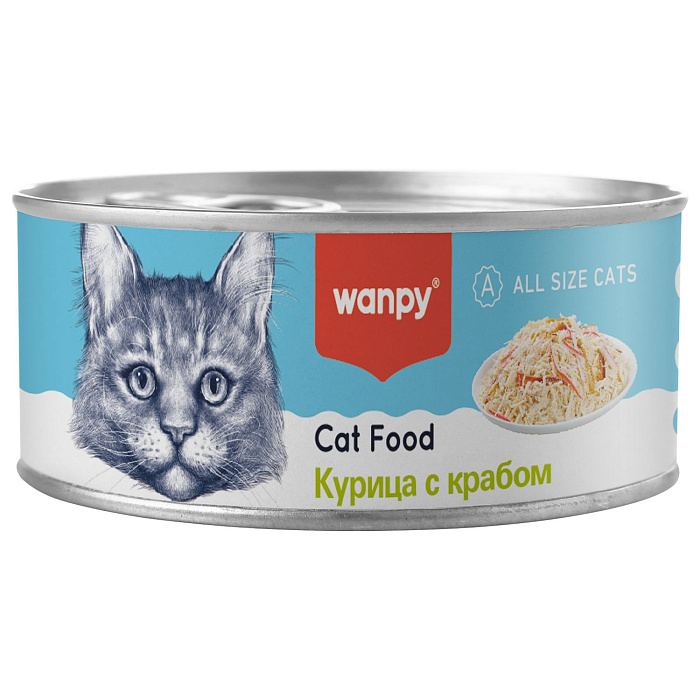 Wanpy Cat Консервы для кошек Курица с крабом 95 г, TNC-02