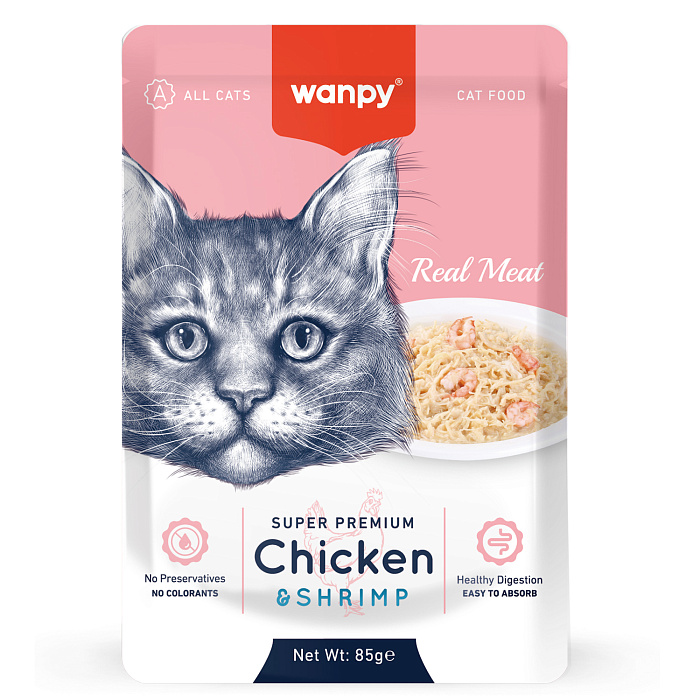 Wanpy Cat Пауч для кошек из курицы и креветок 85 г, RAC-03