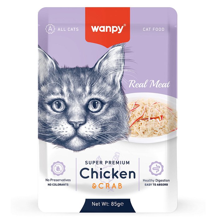 Wanpy Cat Пауч для кошек из курицы и краба 85 г, RAC-02