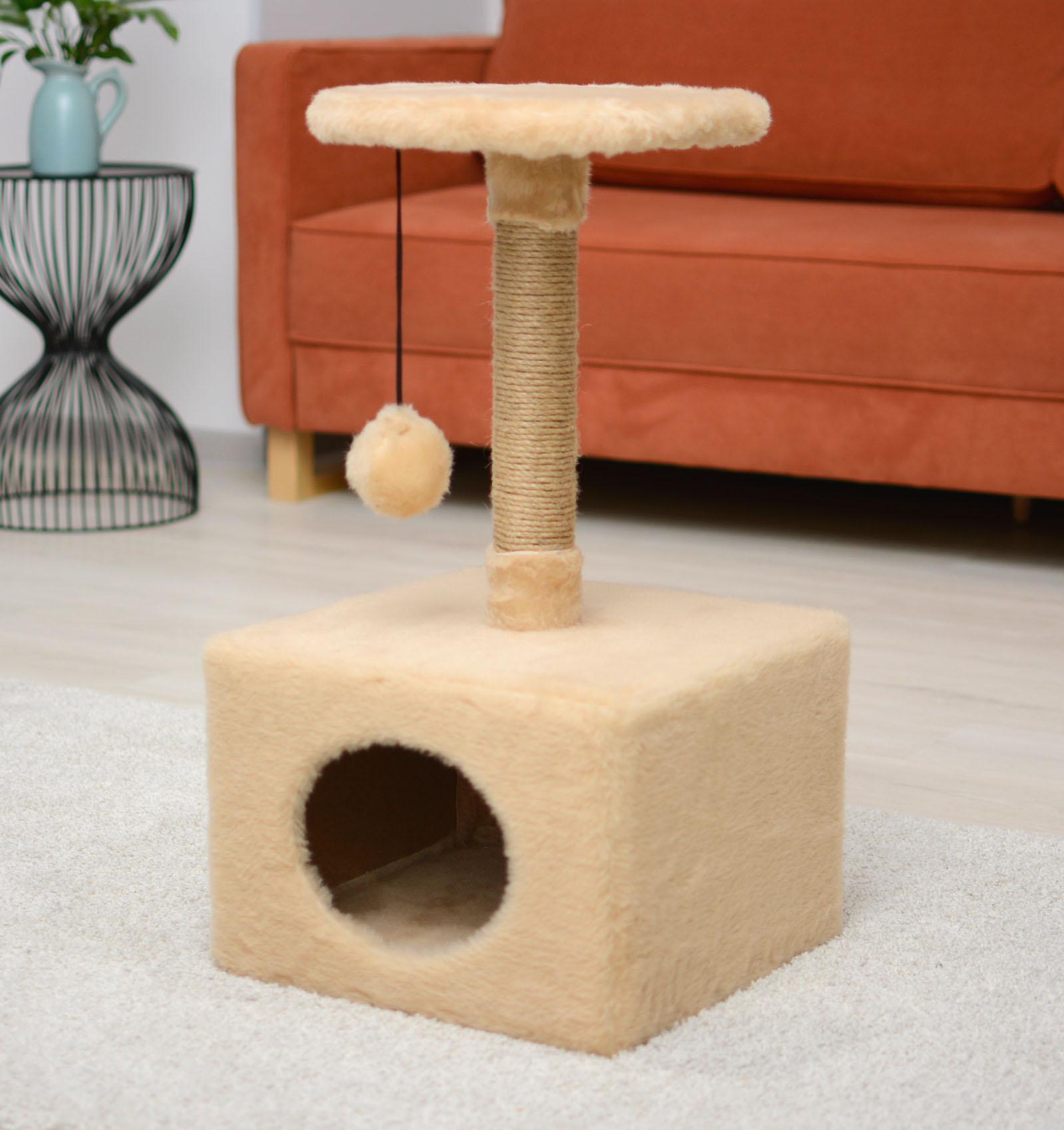 PETSHOP когтеточки Домик-когтеточка с полкой коричневая с помпоном 36*35*65см джут,мех 99ред99 8340кор 5.140 кг 64595, 19408500100857
