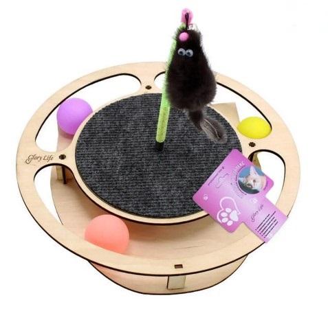 Игровой Трек для кошек Елочный шарик с шариками с когтеточкой из ковра c игрушкой елка