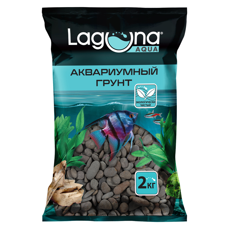 20204C Грунт Laguna 2кг натуральный речной черный, 6-9мм