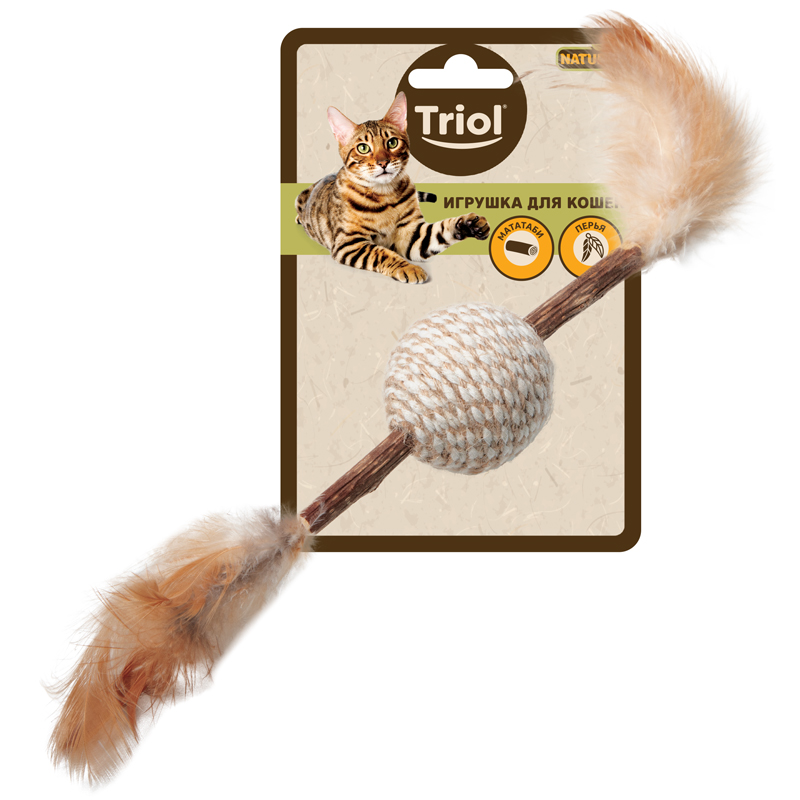 Игрушка для кошек из мататаби Мячик с перьями d40220мм серия NATURAL, 22171072, 600100