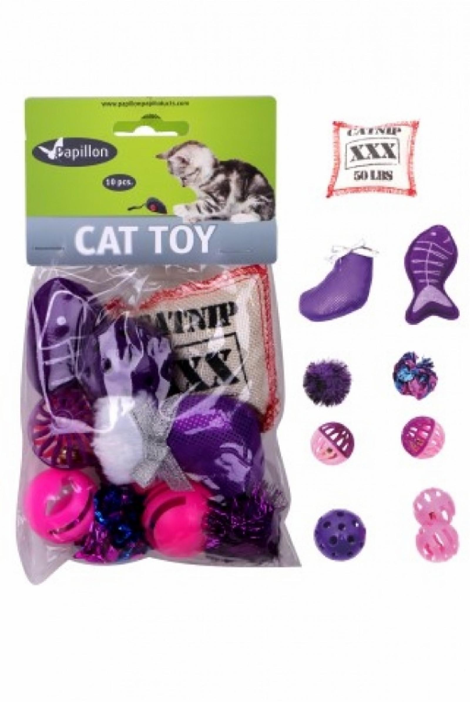 Papillon  Набор из 10 игрушек для кошек с рыбкой мячиками и кошачьей мятой (Cat toy set 10 pcs. fish catnip bag socks and ball) 240099 0,100 кг 37005, 127900100758