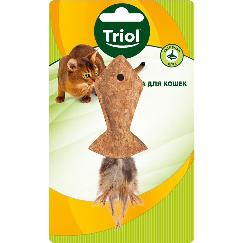 Игрушка для кошек из пробки Рыбка с перьями, 95/135 мм, Triol, 22171043