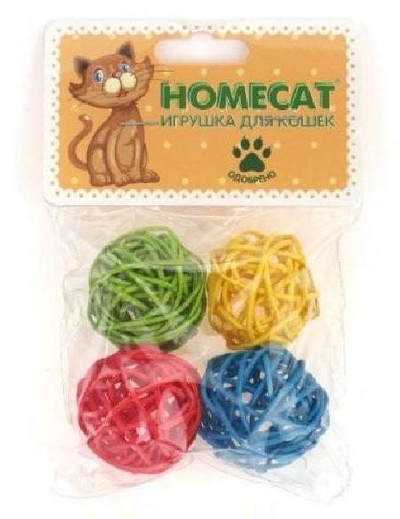 HOMECAT 4 шт Ф 4,5 см игрушка для кошек мячи из ротанга с колокольчиком, 72361