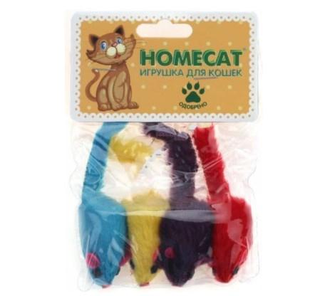 HOMECAT Игрушка для кошек Мышки плюшевые цветные гремящие 4 шт 5 см, 72351
