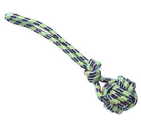 №1 ГР 108 Игрушка для собак Грейфер веревка с плетеным мячом и и ручкой 40см