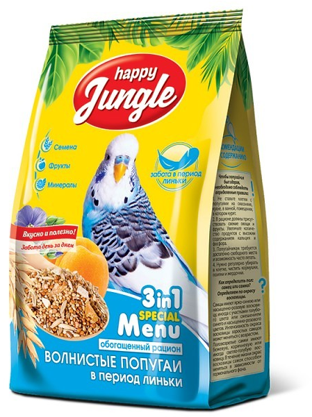 Happy Jungle Корм для волнистых попугаев при линьке 500 г J103 0.500 кг 64757
