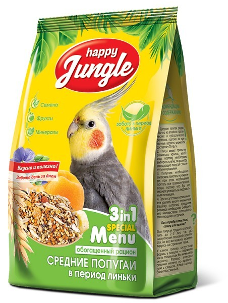 Happy Jungle Корм для средних попугаев при линьке 500 г J105 0.500 кг 64759