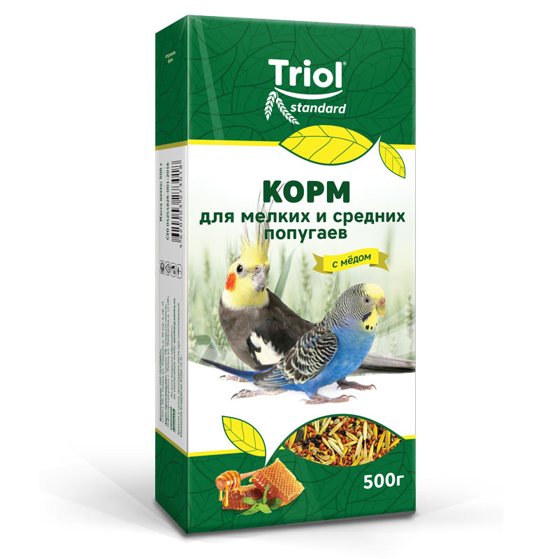 Корм для мелких и средних попугаев с МЁДОМ Триол standart, 500г