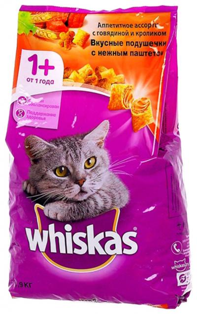 Whiskas Сухой корм для кошек Вкусные подушечки с нежным паштетом Аппетитный обед с лососем1015020810218341 1,900 кг 24247