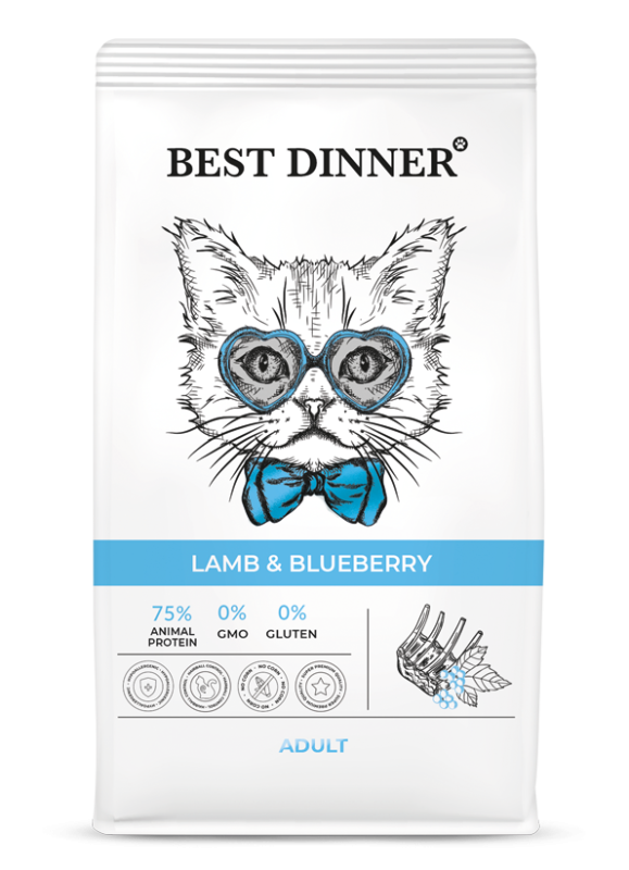 Best Dinner Сухой корм для взрослых кошек с Ягненком и голубикой 75063 10.000 кг 64316