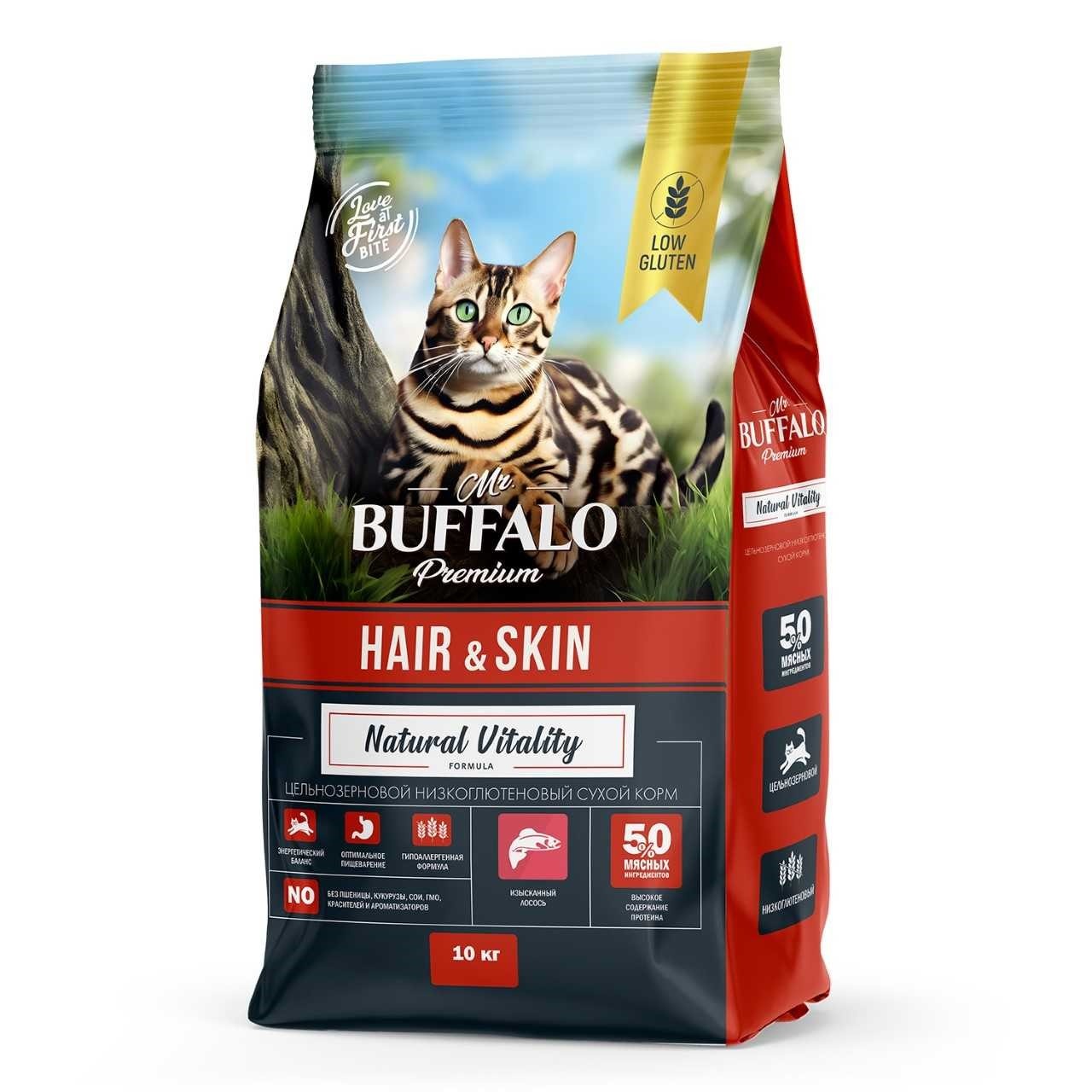 Mr.Buffalo Сухой корм двзрослых кошек кожашерсть Лосось 10кг, УТ-066498