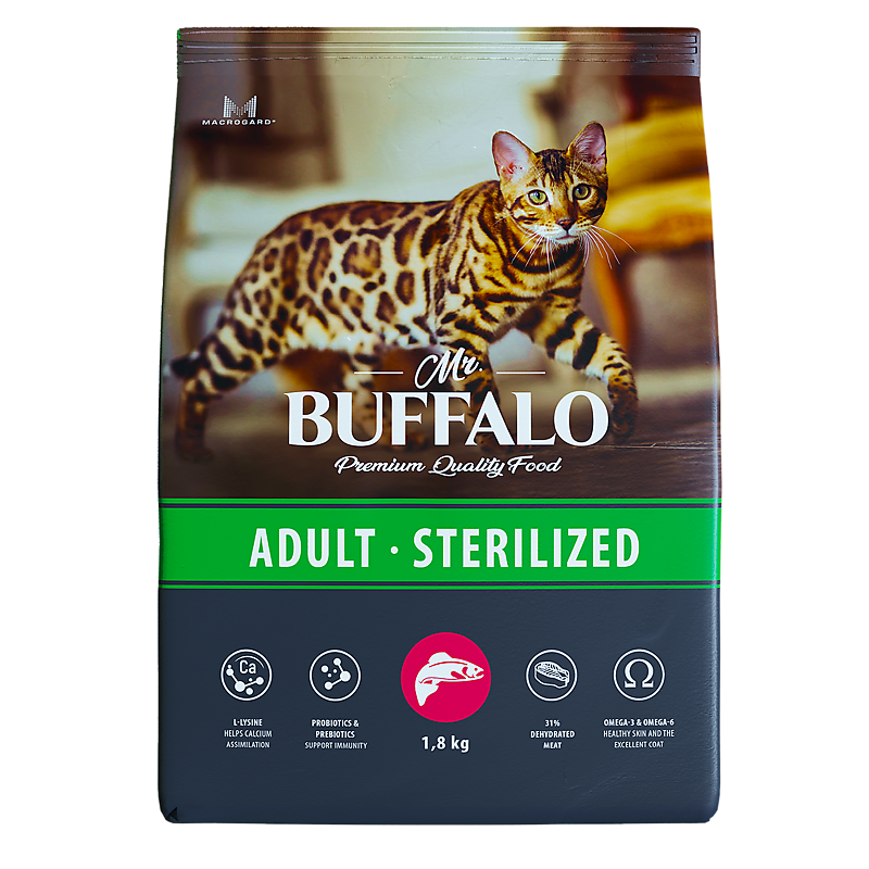 Mr.Buffalo Сухой корм CASTRATED с лососем для стерилизованных котов и кошек 1,8кг B119 1,800 кг 60962, 5001001383