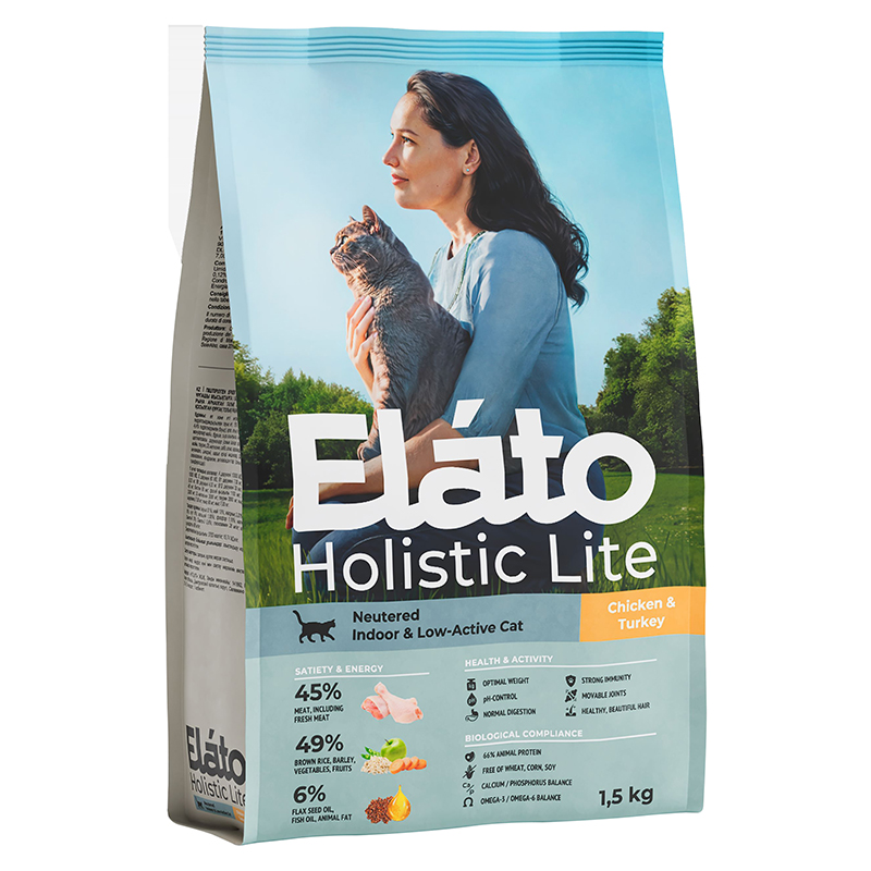 Elato Holistic Lite дк кастрированных и стерилизованных с курицей и индейкой 1,5 кг 8582, 47518