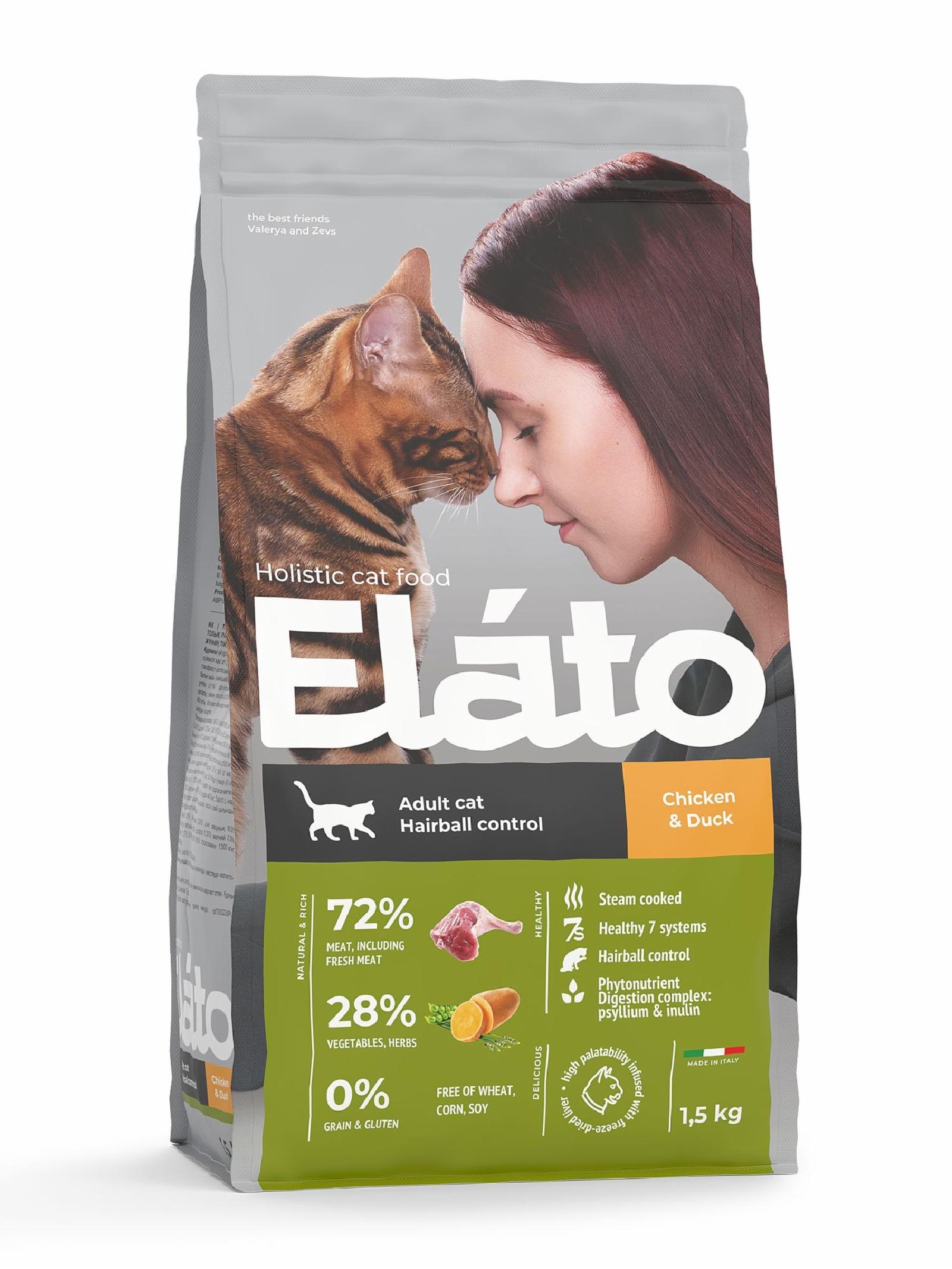 Elato Корм для взрослых кошек с курицей и уткой для выведения шерсти P20272W300 0.300 кг 64255, 6001001454