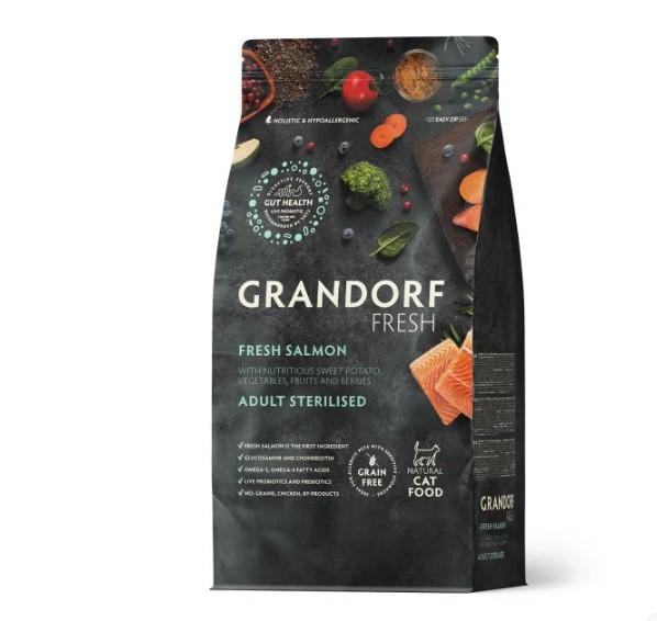 Grandorf Fresh Cat Sterilised Salmon&Sweet Potato сухой беззерновой корм с живыми пробиотиками для взрослых стерилизованных кошек с филе лосося и бататом - 2 кг