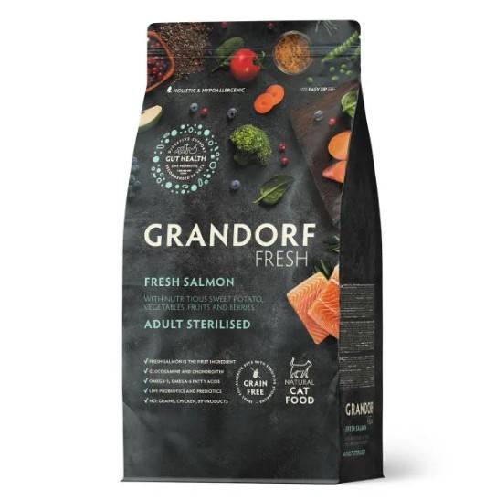 Grandorf Fresh Cat Sterilised Salmon&Sweet Potato сухой беззерновой корм с живыми пробиотиками для взрослых стерилизованных кошек с филе лосося и бататом - 400 г