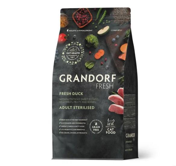 Grandorf Fresh Cat Sterilised Duck&Sweet Potato сухой беззерновой корм с живыми пробиотиками для взрослых стерилизованных кошек с уткой и бататом - 400 г