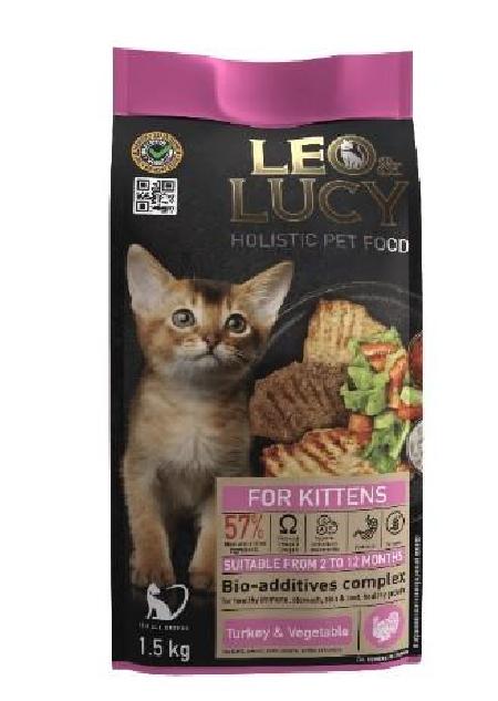LEO&LUCY Сухой корм для котят с индейкой овощами и биодобавками 1,5 кг