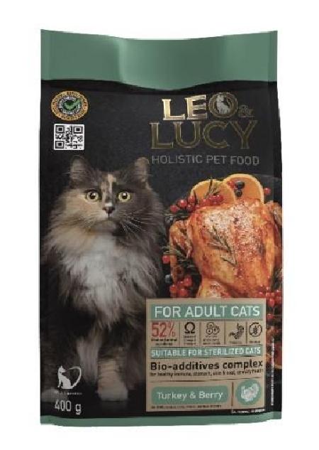 LEO&LUCY Сухой корм для взрослых и стерилизованных кошек с индейкой ягодами и биодобавками 400 г