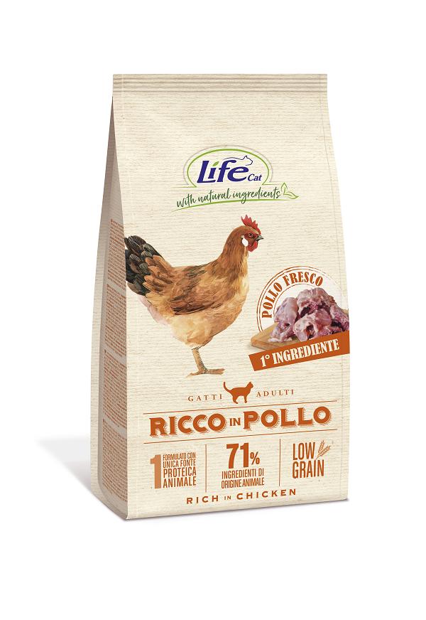  [16130] Корм Lifecat Adult Rich in chicken low grain 400г с высоким содержанием свежей курицы низкозерновой для кошек 1/6, 16130