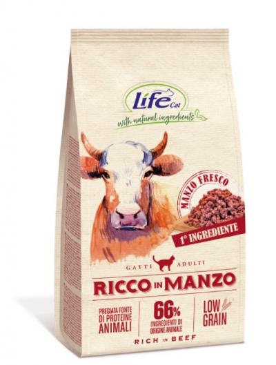  [16167] Корм Lifecat Adult Rich in beef low grain 1,5кг с высоким содержанием свежей говядины низкозерновой для кошек 1/6, 16167