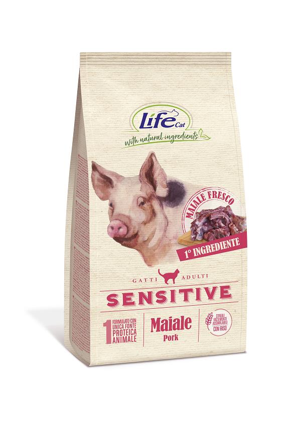  [16111] Корм Lifecat Adult Sensitive Pork 400г со свежей постной свиной вырезкой, профилактика ЖКТ для кошек 1/6, 16111