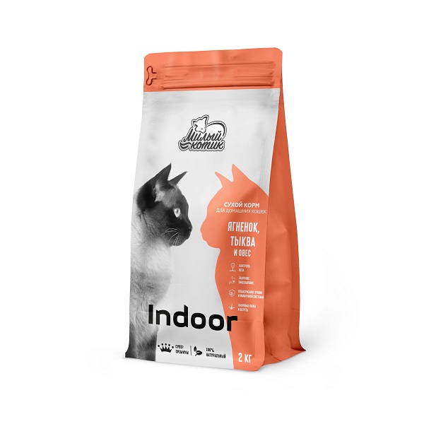             [34892]  Милый Котик NEW   сухой корм для кошек Indoor 2кг с ягненком овсом и тыквой 16, 34892 