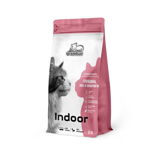             [34893]  Милый Котик NEW  сухой корм для кошек Indoor 2кг с с говядиной овсом и хондроитином 16, 34893 