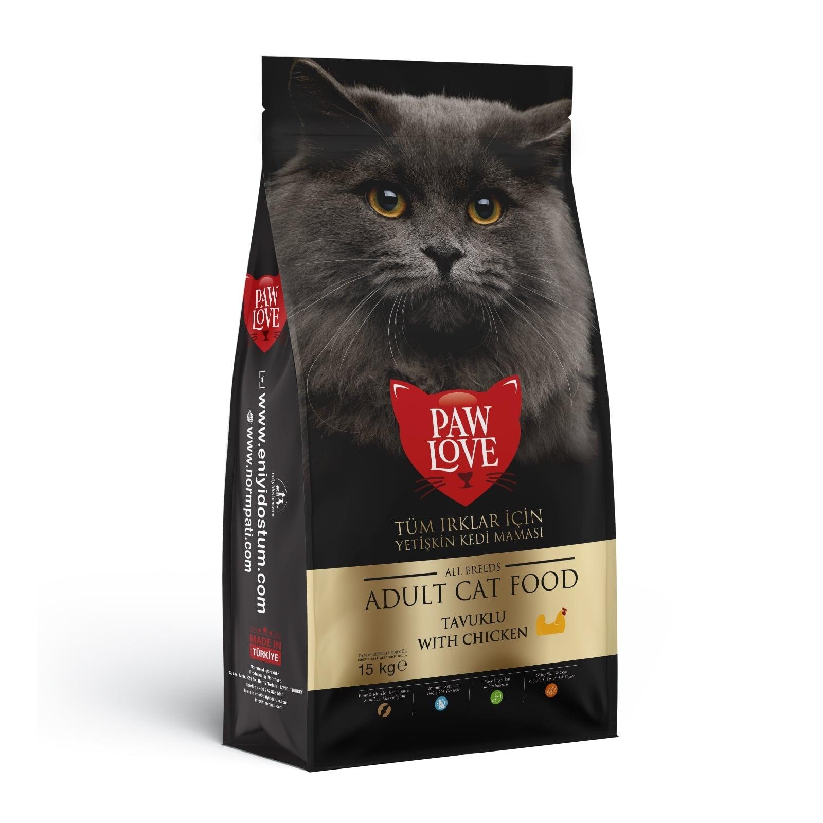 Paw love PAW LOVE  для взрослых кошек всех пород с курицей  15 кг PW2AT015 15,000 кг 62730