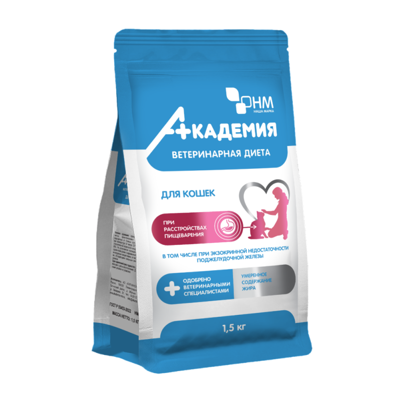 ВЕТДИЕТА АКАДЕМИЯ Корм для кошек при расстройствах пищеварения 1,5 кг, УТ-065782