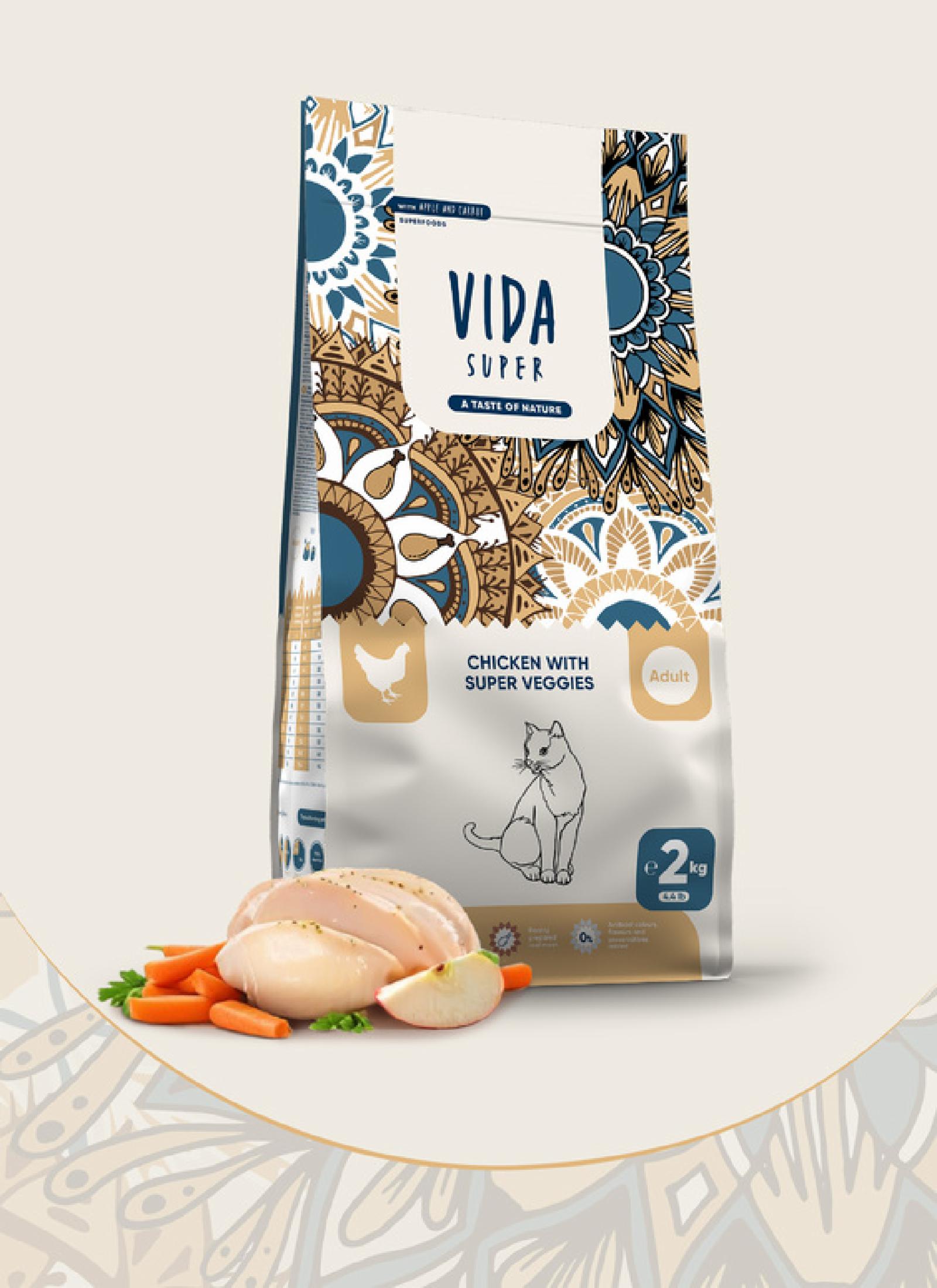 VIDA Super Корм Vida Super для взрослых кошек с курицей и овощами P02121003 2.000 кг 65223, 17001001591