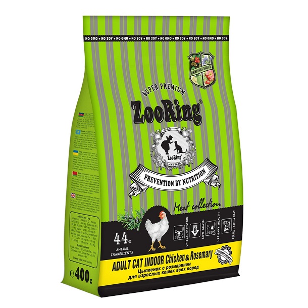    [35201] Корм ZooRing для кошек Adult Cat Indoor Chicken & rosemary Цыпленок с розмарином 0,4 кг 124, 35201, 32001001536