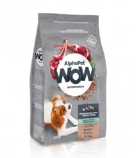 ALPHAPET WOW SUPERPREMIUM  Сухой корм для взрослых собак мелких пород с чувствительным пищеварением с ягненком и бурым рисом 900 гр, 38001001425