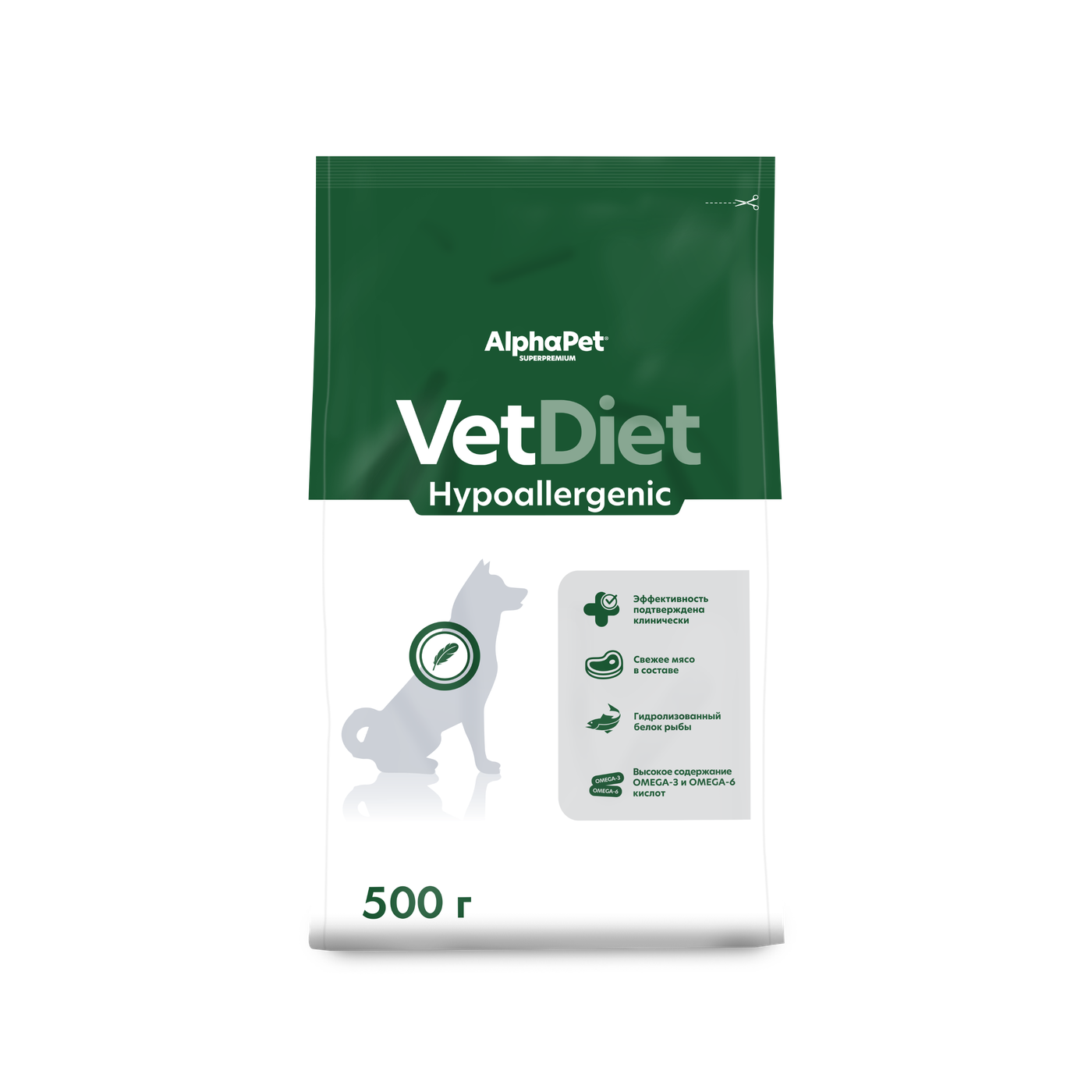 ALPHAPET VET DIET HYPOALLERGENIC 500 гр сухой корм для взрослых собак при пищевой аллергии и непереносимости ингредиентов 1х14, 89421, 69001001425
