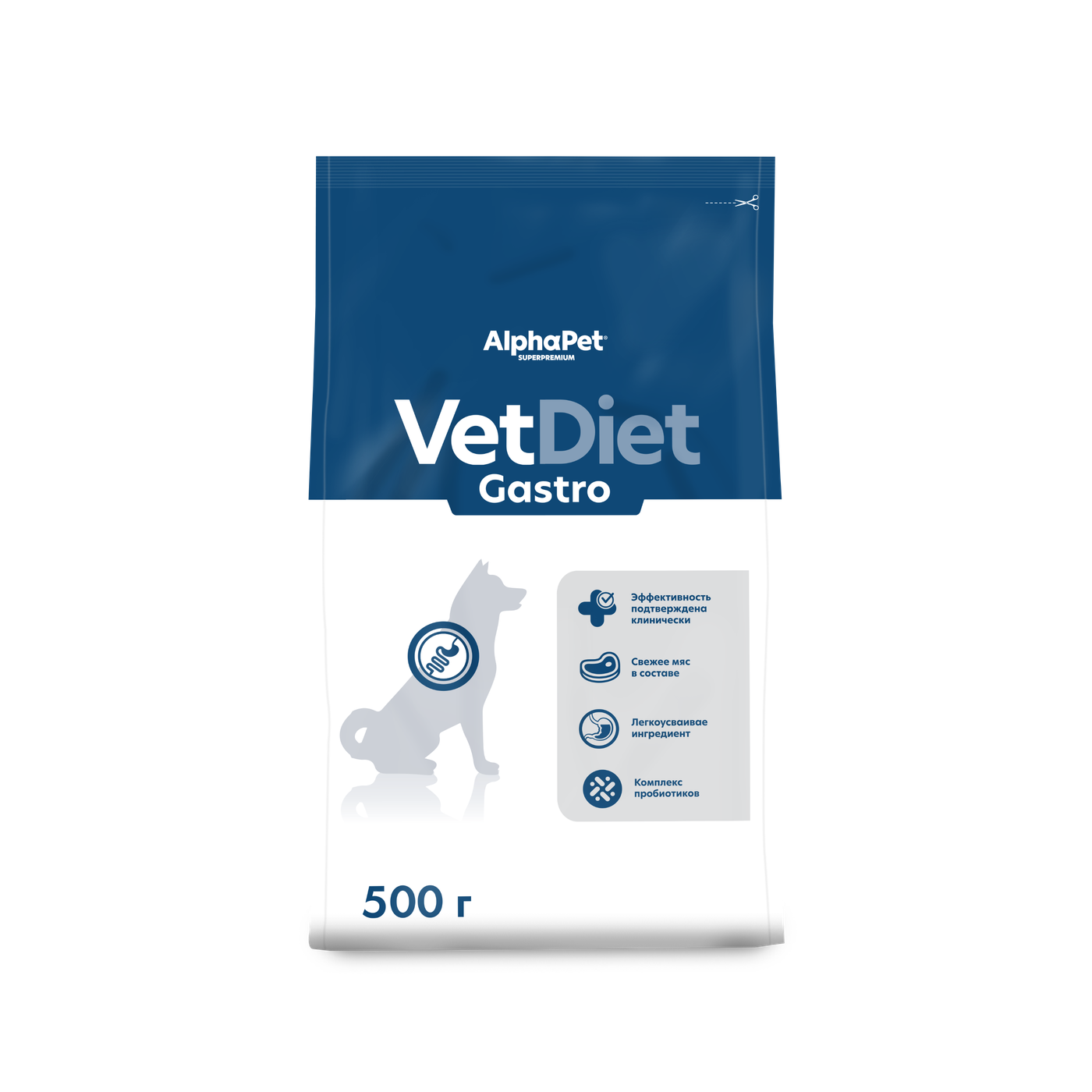 ALPHAPET VET DIET GASTRO 500 гр сухой корм для взрослых собак при расстройстве пищеварения и истощении 1х14, 89419, 70001001425